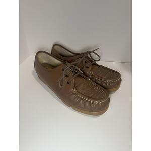 Vintage Soft Spots Comfort Shoes Womans 8 1/2 W Beige Leather Walking Lace Up